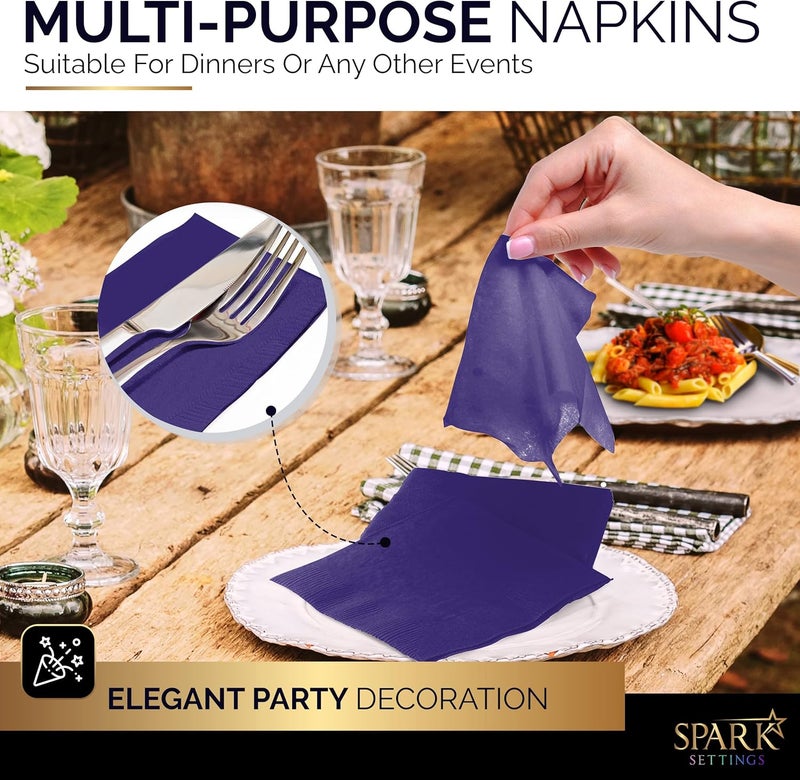 Amcrate 100 Pack Purple Beverage Napkins, Big Party Pack, 2 Ply, Ideal for Wedding, Party, Birthday, Dinner, Lunch, Cocktails. (5” x 5”) by - Image 5